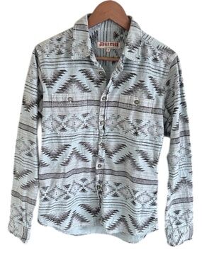 Vtg Jungle Storm Japanese Tribal Aztec Pattern Shirt Men’s sz Medium 100% Cotton